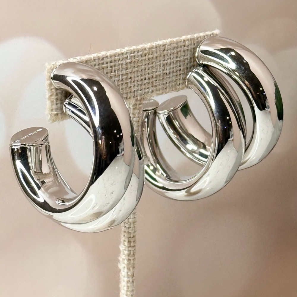 MICHAEL KORS Large Precious Metal-Plated Brass Silver-Tone Double Hoop Earrings